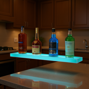 Estante de barra iluminado por LED de acrílico de 30 pulgadas para exhibir licores en el hogar, diseño moderno, estante rectangular de un solo nivel. - Product Image 2