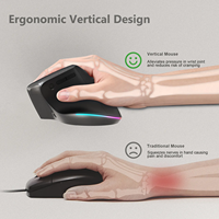 Mouse Vertikal Ergonomis Nirkabel Dual Mode dengan Lampu Latar RGB 8D, Dapat Diisi Ulang, Aksesori Komputer