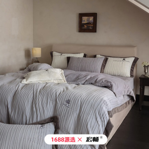 Hongchang Milk Fleece Four-Piece <b>Bedding</b> <b>Set</b> 2000g Winter Warm Solid Color Reactive Dyeing Carving Weave - Product Image 3