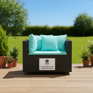 Canapé de jardin Valagarden en rotin PE noir et bleu marine, une place, mobilier d'extérieur, coussin imperméable - Product Image 2