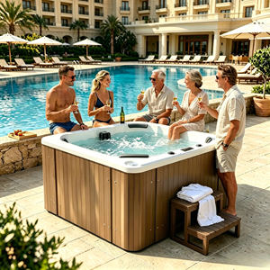 Vasca Idromassaggio Esterna per 4 Persone con Getti Massaggianti, Piscina Idroterapica Autoportante Jacuzzi per Villa - Product Image 1
