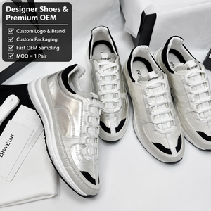 Chaussures de luxe pour femmes, baskets sportives en argent métallisé de haute qualité, baskets épaisses, baskets en argent, chaussures de skate. - Product Image 1