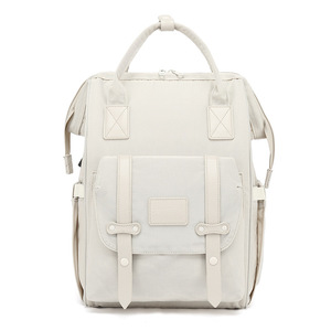 PLAYMAX <b>Large</b> Capacity Water Resistant Oxford Fabric Minimalist Cream Color <b>Backpack</b> for Women Front Flap Pocket Side Mesh - Product Image 2