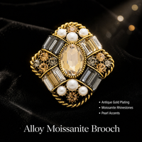 Broche Vintage Style Palais en Alliage de Cuivre Plaqué Or avec Zircon, Perles de Cristal Champagne pour Femme, Bijou de Corsage, Manteau, Écharpe, Cadeau