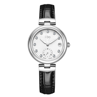 Montre mécanique automatique élégante et luxueuse pour femme, boîtier en or rose, petit cadran des secondes, calendrier, bracelet en cuir, montre-bracelet pour femme