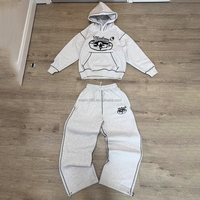 Ensemble de survêtement pour homme avec sweats à capuche double surpiqûre et pantalons de jogging en molleton bouclette, personnalisable par sérigraphie