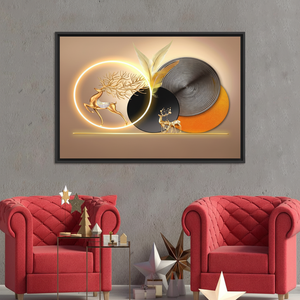 Golden Deer Canvas Art: Modern Abstract Home Decor Print,<b>BLACK</b> <b>FRAMED</b> CANVAS - Product Image 3