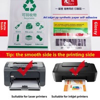 Promotion : Autocollants PP A4 auto-adhésifs, résistants à la déchirure, imperméables, résistants à l'huile et aux rayures, imprimables jet d'encre/laser, pour l'épicerie