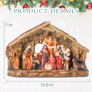Polyresin <b>Nativity</b> LED Figurines Christmas <b>Scene</b> Resin Crafts Warm White Light Indoor Holiday Decor - Product Image 3