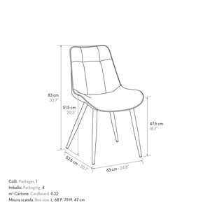 Juego de 4 Sillas de Oficina de Cuero Ecológico Color Camel con Base de Metal para Interiores - Product Image 3