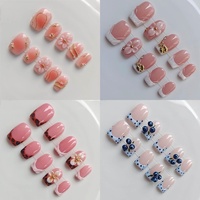 Lot de 10 faux ongles carrés en acrylique faits main, pré-dessinés, à pression, avec colle pour doigts