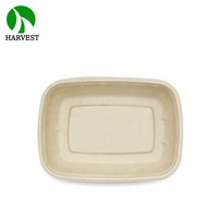 Boîte à emporter rectangulaire jetable 100% compostable 750 ml en bagasse durable avec couvercle en PP, compatible micro-ondes