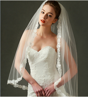 Voile de mariée court à une couche avec bordure perlée, élégant, V1090W2-1, livraison gratuite, vente en gros