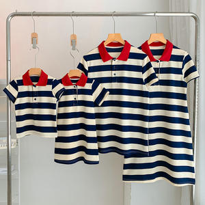 Abbigliamento Coordinato Genitore-Figlio, Nuova Collezione Primavera 2023, Stile Estero, Abito a Righe con Colletto per Madre e Figlia, T-shirt in Cotone a Maniche Corte - Product Image 1