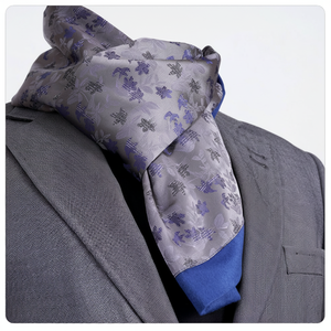 Exve Exclusive Elegant Double-Sided <b>Silver</b> Blue Floral Pattern Jacquard Woven Silk Turkey <b>Scarf</b> Durable and Stylish Accessory - Product Image 2