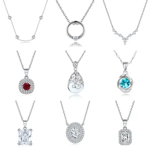 Hot Sale Necklaces Pendant Sterling Silver 925 Jewellery White Gold Plated Zirconia Stone Pendant Necklaces Women