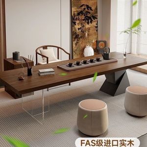 Solid Wood Slab Tea Table And Chair Set Wabi Sabi Style Zen Inspired Modern Minimalist For Living Room Home Office - Product Image 4