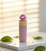 Tube de rouge à lèvres cosmétique rose, corps cylindrique, anneau jaune, poignée fleurie, bouchon à vis, plastique, OEM, faible MOQ, logo personnalisé, sérigraphie