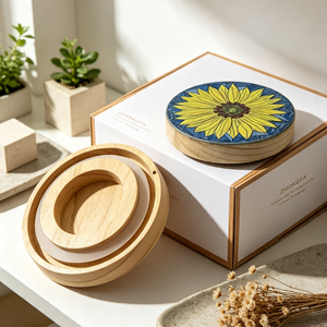 Couvercle en bois à motif tournesol personnalisé pour pot à bougie en verre, conteneur de rangement cosmétique avec logo personnalisé, nouveau design luxueux - Product Image 4