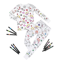 Pyjama personnalisé pour enfants unisexe en bambou blanc à dessiner, ensemble de pyjama à colorier soi-même, ensemble de vêtements de nuit à imprimé dessin animé, pyjama pour enfants