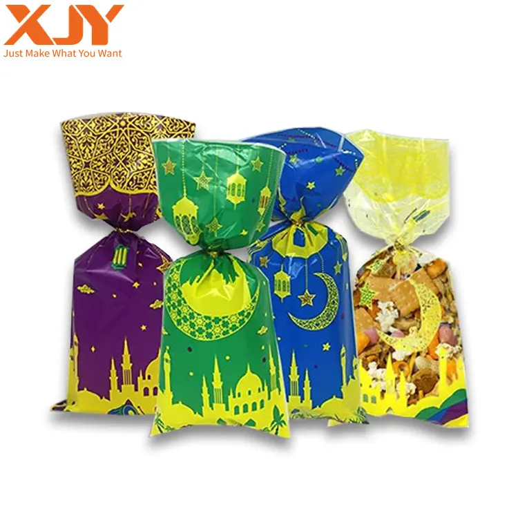 Xjy ramadan Eid PARTY ถุงกระดาษแก้วขนมปราสาทดวงจันทร์พร้อมเนคไทสีทองและสีเงิน