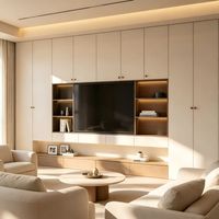 Meubles de salon modernes et minimalistes de couleur crème, armoires de rangement personnalisées, ensemble de table basse, meuble TV de luxe