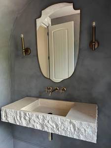 Luxury <b>Rustic</b> Travertine Floating <b>Vanity</b> Sink | Handcrafted Natural Stone Integrated Wall Mounted <b>Bathroom</b> Wash Basin - Product Image 6