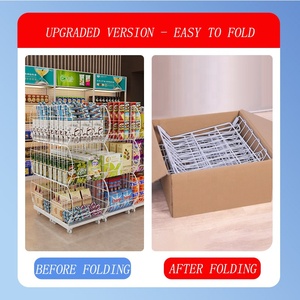 Shanghai Hot Sale 4 Tiers Floor Metal Wire Display Rack Luxe Diagonale Mand Gaasrek Met Roller - Product Image 6