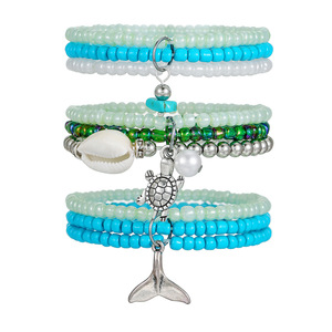 Retro Ethnic Style <b>Stacked</b> Beaded <b>Bracelet</b> Set Glass Seed Bead Alloy Pendant Jewelry Wholesale Yiwu Origin - Product Image 2