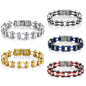 Nueva Cadena de Bicicleta Estilo Hip Hop, Chapada en Oro PVD, <span class=keywords><strong>Joyería</strong></span> Punk, Cadena de Motocicleta <span class=keywords><strong>Personalizada</strong></span> de Acero Inoxidable, Brazalete <span class=keywords><strong>para</strong></span> <span class=keywords><strong>Hombre</strong></span> - Product Image 1