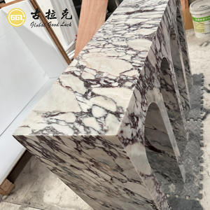 Console en marbre Calacatta Viola naturel à motif arqué pour table d'entrée, meuble en pierre, décoration intérieure - Product Image 6