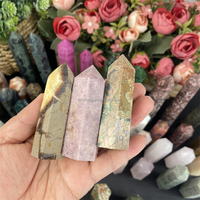 Mixed Crystal Point Natürlicher Reiki Stein Rosa Turmalin Klarer Quarz turm zur Heilung