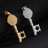 Vente en gros de nouveaux pendentifs en forme de clé en acier inoxydable, bijoux catholiques plaqués or 18 carats