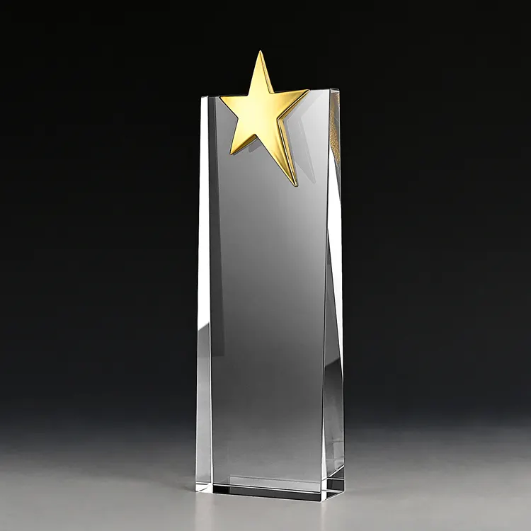 Hadiah pertemuan bisnis bintang logam cetakan UV kustom pembuatan piala kristal Penghargaan