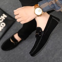 Mocassins en daim pour hommes, à enfiler, avec boucle métallique, semelle plate souple anti-usure, décontractés, pour la conduite, grandes tailles, vente en gros