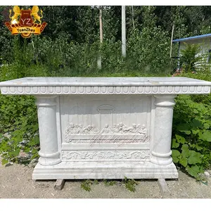 Hand Carved Customize Prayer Altar Natural Marble Altar Catholic Altar Table With Pillars