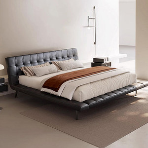 Cama Flotante de Diseño Italiano Minimalista <span class=keywords><strong>Poliform</strong></span> Onda, Cama Doble de Cuero Genuino de 1.8m, Cama de Lujo para Recámara Principal - Product Image 2