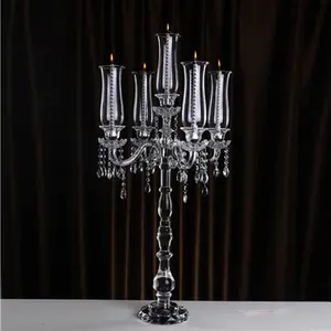 MH-ZT133 Offre Spéciale 5 bras de mariage en cristal candélabres centres de table vente en gros chandelier en cristal