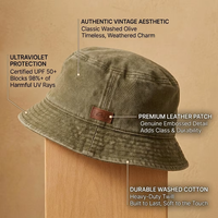 Chapeau Bob Unisexe Personnalisable avec Logo, en Coton Vert Délavé, Réglable et Respirant, avec Patch en Cuir, Idéal pour la Pêche et les Activités de Plein Air Toutes Saisons