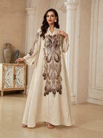 Robe longue élégante de Dubaï pour femmes musulmanes, broderie florale de luxe, kaftan islamique, robe de soirée pour Ramadan et Eid Al Fitr 2026