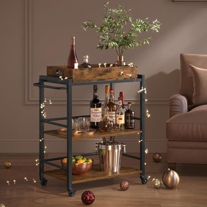 Cross-border household <b>kitchen</b> storage trolley with wheels, movable storage <b>rack</b>, iron and wood combination multi-layer wine - Product Image 1