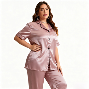 Women New Fashionplus Size Sleepwear Set Loose Pants Satin Pajamas For Women Set Crocheted Soft Smooth Breathable Home <b>Clothes</b> - Product Image 1