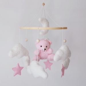 Animale fatto a mano morbido nuvola <span class=keywords><strong>luna</strong></span> stella adorabile soffice orso rosa mobile con anello di bambù naturale per la doccia regalo - Product Image 2