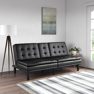Living Room Furniture Contemporary Brown Faux <strong>Leather</strong> Tufted <strong>Futon</strong> With Cup-holder Sofa Bed Living Room Sofas