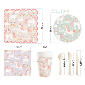 Décorations d'anniversaire licorne DAMAI comprenant des assiettes à dîner, des assiettes à dessert, des serviettes, des gobelets, une bannière et une nappe pour kit de fête licorne pour 8 personnes - Product Image 4