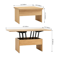 Table basse convertible à double hauteur au design géométrique moderne avec pieds en bois massif, meubles de salon pour la décoration intérieure de la maison