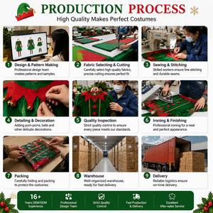 Wholesale Green Elf Costume Set Christmas Cosplay Outfit Kids Girls Dress Adult Men Women Performance Wear - Product Image 3