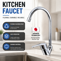 Robinet de cuisine monobloc économique 2026 DIY avec logo de marque, poignée à un trou, en laiton chromé poli, à poser sur comptoir, avec bec orientable