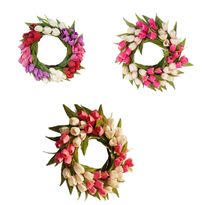 Guirnalda grande de tulipanes artificiales para puerta principal, guirnalda de tulipanes de seda roja y amarilla, decoración para colgar en la pared en primavera, verano y otoño - Product Image 1
