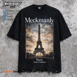 เสื้อยืดสีดำแขนสั้นคอกลมพิมพ์ลายฟันทองสไตล์สตรีททรงปกติผ้าคอตตอนเจอร์ซีย์สำหรับผู้ชายยี่ห้อ Meckmanly - Product Image 3